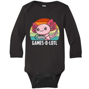 Gamesolotl Axolotl Video Games Gaming Lover Geek Gamer Pun Baby Long Sleeve Bodysuit