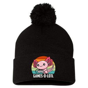 Gamesolotl Axolotl Video Games Gaming Lover Geek Gamer Pun Pom Pom 12in Knit Beanie