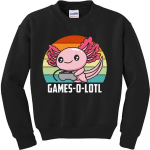 Gamesolotl Axolotl Video Games Gaming Lover Geek Gamer Pun Kids Sweatshirt