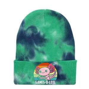 Gamesolotl Axolotl Video Games Gaming Lover Geek Gamer Pun Tie Dye 12in Knit Beanie