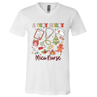 Groovy A Very Merry Micu Nurse Xmas Medical Intensive Care V-Neck T-Shirt