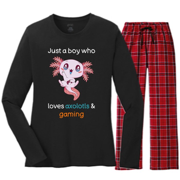 Gamesolotl Axolotl Video Gamer Kawaii Anime Gifts Boys Women's Long Sleeve Flannel Pajama Set 