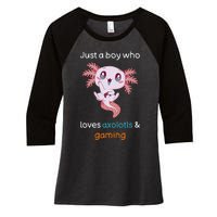 Gamesolotl Axolotl Video Gamer Kawaii Anime Gifts Boys Women's Tri-Blend 3/4-Sleeve Raglan Shirt