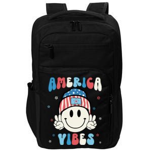 Groovy America Vibes Hippie Usa Flag Hat Freedom 4th Of July Great Gift Impact Tech Backpack