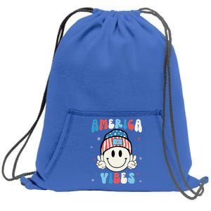 Groovy America Vibes Hippie Usa Flag Hat Freedom 4th Of July Great Gift Sweatshirt Cinch Pack Bag