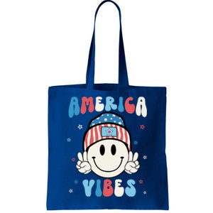 Groovy America Vibes Hippie Usa Flag Hat Freedom 4th Of July Great Gift Tote Bag