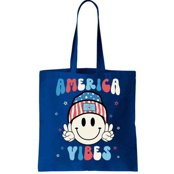 Groovy America Vibes Hippie Usa Flag Hat Freedom 4th Of July Great Gift Tote Bag