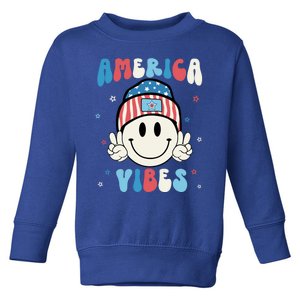 Groovy America Vibes Hippie Usa Flag Hat Freedom 4th Of July Great Gift Toddler Sweatshirt