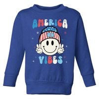 Groovy America Vibes Hippie Usa Flag Hat Freedom 4th Of July Great Gift Toddler Sweatshirt