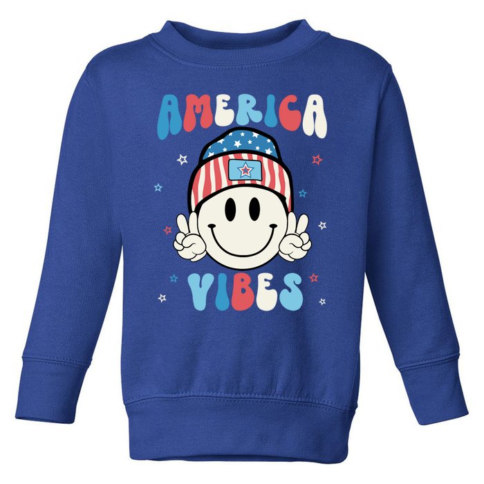 Groovy America Vibes Hippie Usa Flag Hat Freedom 4th Of July Great Gift Toddler Sweatshirt