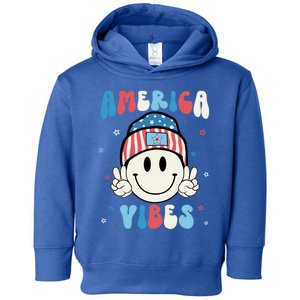 Groovy America Vibes Hippie Usa Flag Hat Freedom 4th Of July Great Gift Toddler Hoodie