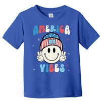 Groovy America Vibes Hippie Usa Flag Hat Freedom 4th Of July Great Gift Toddler T-Shirt