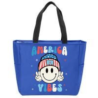 Groovy America Vibes Hippie Usa Flag Hat Freedom 4th Of July Great Gift Zip Tote Bag