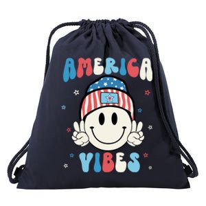 Groovy America Vibes Hippie Usa Flag Hat Freedom 4th Of July Great Gift Drawstring Bag