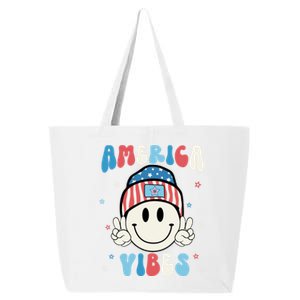 Groovy America Vibes Hippie Usa Flag Hat Freedom 4th Of July Great Gift 25L Jumbo Tote