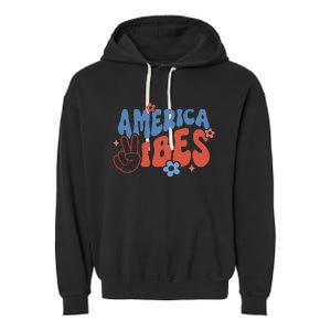 Groovy America Vibes Retro American USA 4th Of July Garment-Dyed Fleece Hoodie