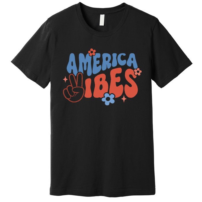 Groovy America Vibes Retro American USA 4th Of July Premium T-Shirt