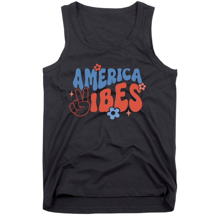 Groovy America Vibes Retro American USA 4th Of July Tank Top