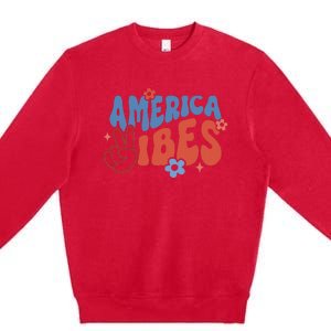 Groovy America Vibes Retro American USA 4th Of July Premium Crewneck Sweatshirt