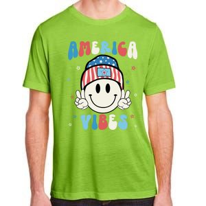 Groovy America Vibes Hippie Usa Flag Hat Freedom 4th Of July Gift Adult ChromaSoft Performance T-Shirt