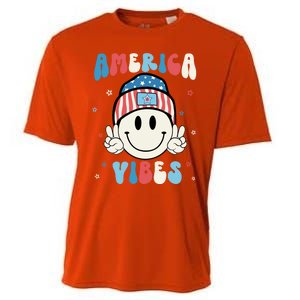 Groovy America Vibes Hippie Usa Flag Hat Freedom 4th Of July Gift Cooling Performance Crew T-Shirt