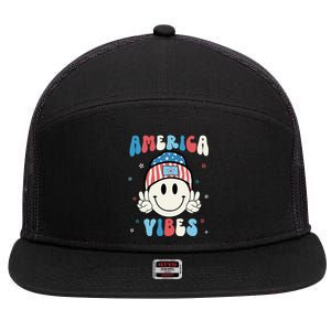 Groovy America Vibes Hippie Usa Flag Hat Freedom 4th Of July Gift 7 Panel Mesh Trucker Snapback Hat