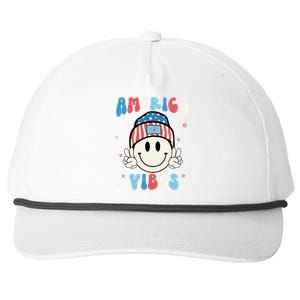 Groovy America Vibes Hippie Usa Flag Hat Freedom 4th Of July Gift Snapback Five-Panel Rope Hat