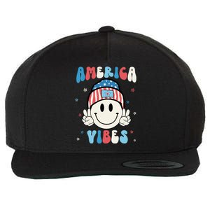 Groovy America Vibes Hippie Usa Flag Hat Freedom 4th Of July Gift Wool Snapback Cap