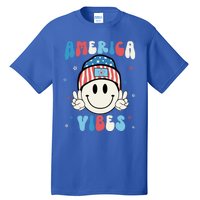 Groovy America Vibes Hippie Usa Flag Hat Freedom 4th Of July Gift Tall T-Shirt