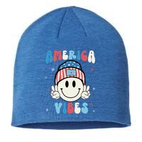 Groovy America Vibes Hippie Usa Flag Hat Freedom 4th Of July Gift Sustainable Beanie