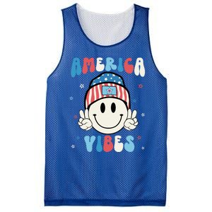 Groovy America Vibes Hippie Usa Flag Hat Freedom 4th Of July Gift Mesh Reversible Basketball Jersey Tank