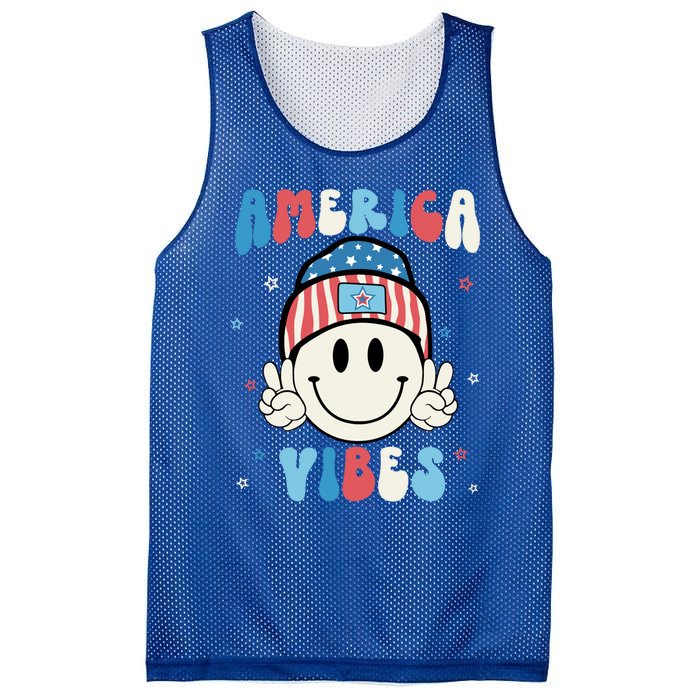 Groovy America Vibes Hippie Usa Flag Hat Freedom 4th Of July Gift Mesh Reversible Basketball Jersey Tank