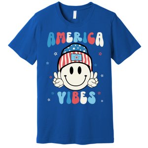 Groovy America Vibes Hippie Usa Flag Hat Freedom 4th Of July Gift Premium T-Shirt