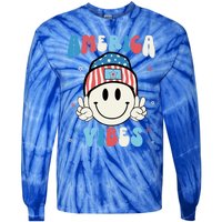 Groovy America Vibes Hippie Usa Flag Hat Freedom 4th Of July Gift Tie-Dye Long Sleeve Shirt