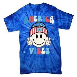 Groovy America Vibes Hippie Usa Flag Hat Freedom 4th Of July Gift Tie-Dye T-Shirt