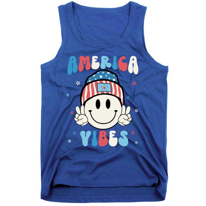 Groovy America Vibes Hippie Usa Flag Hat Freedom 4th Of July Gift Tank Top