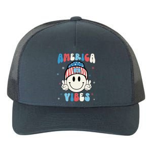 Groovy America Vibes Hippie Usa Flag Hat Freedom 4th Of July Gift Yupoong Adult 5-Panel Trucker Hat