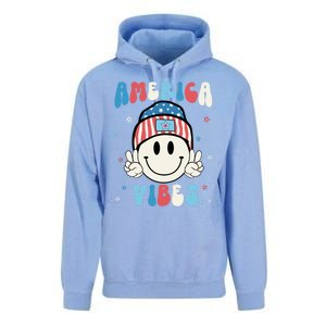 Groovy America Vibes Hippie Usa Flag Hat Freedom 4th Of July Gift Unisex Surf Hoodie