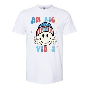 Groovy America Vibes Hippie Usa Flag Hat Freedom 4th Of July Gift Softstyle CVC T-Shirt