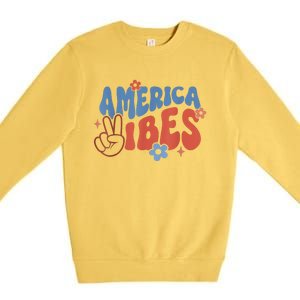 Groovy America Vibes Retro American USA 4th Of July Premium Crewneck Sweatshirt