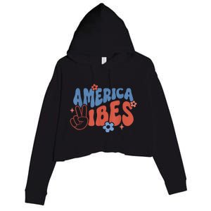 Groovy America Vibes Retro American USA 4th Of July Crop Fleece Hoodie