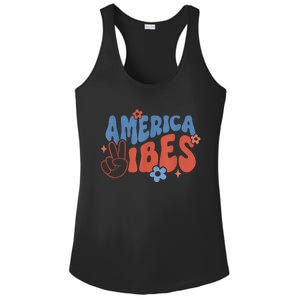 Groovy America Vibes Retro American USA 4th Of July Ladies PosiCharge Competitor Racerback Tank