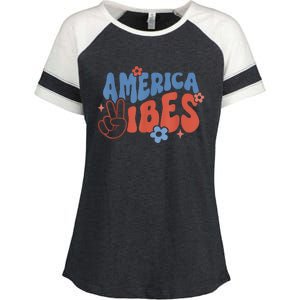 Groovy America Vibes Retro American USA 4th Of July Enza Ladies Jersey Colorblock Tee