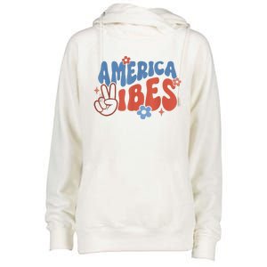 Groovy America Vibes Retro American USA 4th Of July Womens Funnel Neck Pullover Hood