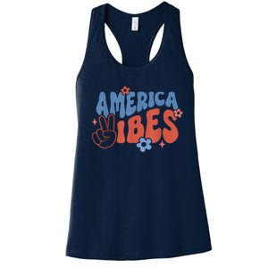 Groovy America Vibes Retro American USA 4th Of July Women's Racerback Tank