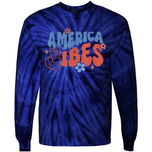 Groovy America Vibes Retro American USA 4th Of July Tie-Dye Long Sleeve Shirt