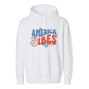 Groovy America Vibes Retro American USA 4th Of July Garment-Dyed Fleece Hoodie