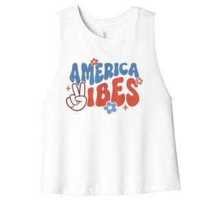 Groovy America Vibes Retro American USA 4th Of July Women's Racerback Cropped Tank