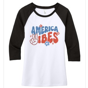 Groovy America Vibes Retro American USA 4th Of July Women's Tri-Blend 3/4-Sleeve Raglan Shirt