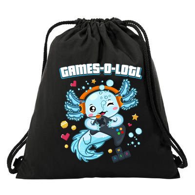 Gamesolotl Axolotl Video Gamer Kawaii Axolotl Fish Drawstring Bag